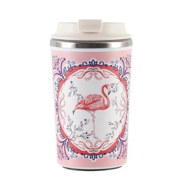 Imagem de 300 ml e 450 ml, 286.3 g e 430.9 g, aço inoxidável 304 e revestimento de cerâmica caneca de café interior, acompanha xícara de café com uma base de ventosa, abertura de tampa com um clique, dois