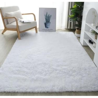 Imagem de Tapete Peludo Felpudo Shaggy 200x150 Para Sala e Quarto – Antiderrapante, Macio, Luxo, Pelo Alto 40mm, Decorativo (Branco)