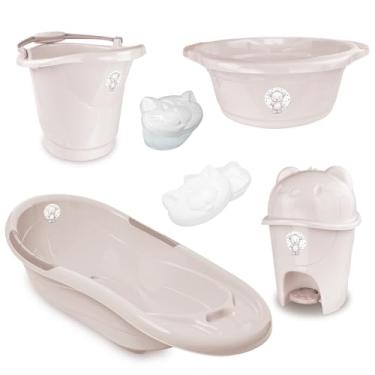 Imagem de Kit Banho Bebê Adoleta 6 Peças Banheira Lixeira Bacia Balde Saboneteira e Porta Chupeta (Linho)