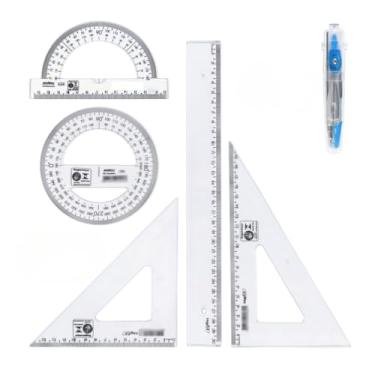 Imagem de Conjunto Escolar - Inclui RéGua Transparente de Geometria MatemáTica, Transferidor, Compasso(Azul 6 pçs)