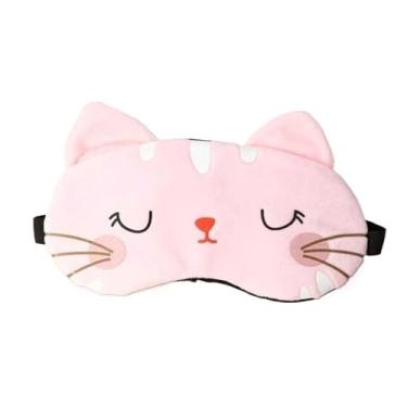 Imagem de MáScara para Dormir com Adesivos de Gel para Os Olhos com Estampa de Gato, Adequada para Adultos e CriançAs(Rosa + Protetor Auricular,1kit)