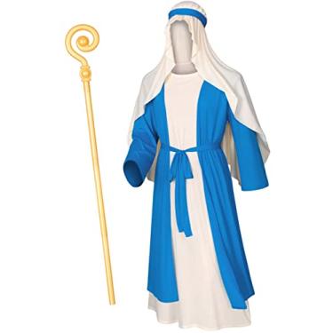 Imagem de Irtysh Fantasia de Noé Bíblica Masculina Jesus Robe Fantasia Sherherd Fantasia de Sherherd Conjunto de Corda de Cabeça Chapéu Cintura (Azul 2GG)