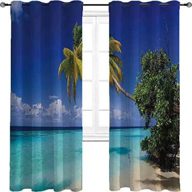 Imagem de Cortinas blecaute de árvore para quarto - isolamento térmico, economia de energia e redução de ruído, para quarto, jardim de infância, sala de estar, L 182 x C 182 cm azul verde turquesa