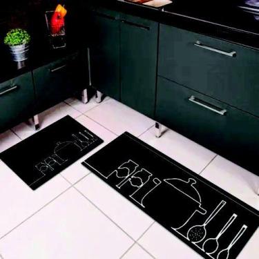 Imagem de Kit Capacho para Cozinha 2 peças, Antiderrapante 120x40 cm / 60x40cm P