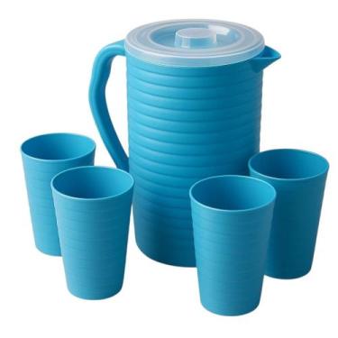 Imagem de kit Jarra 2L Canelada e 4 Copos 350ml Canelado Em Plástico Coloridos -