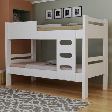 Imagem de Beliche Solteiro MDF Com Proteção Lateral Grade Quarto Infantil Ou Juvenil (Branco)