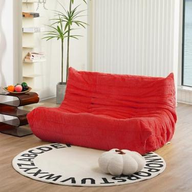 Imagem de N&V Fireside Loveseat, sofá solteiro sem braços de meados do século, poltrona macia de veludo cotelê premium, poltrona de sofá de espuma para sala de estar, quarto e escritório (vermelho)