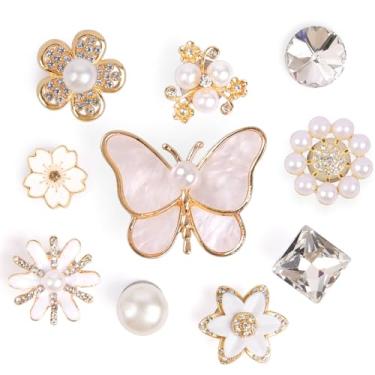 Imagem de Pingentes femininos brilhantes de strass com borboletas, flores e corações, correntes de sapatos femininos para sandálias de tamanco, acessórios de sapatos DIY para lembrancinhas de festa, Ouro - 10