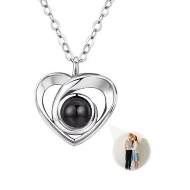 Imagem de Colar com foto personalizada com imagem dentro, colar de pingente de coração personalizado, colar de projeção de imagem para mãe, esposa, casais, dia dos namorados, dia das mães, presente memorial de