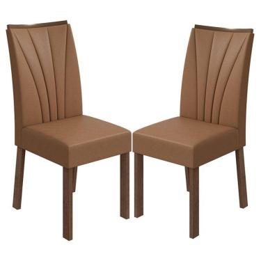 Imagem de Cadeira para Mesa de Jantar Apogeu kit 02 Peças Corino Caramelo Imbuia Clean - Lopas