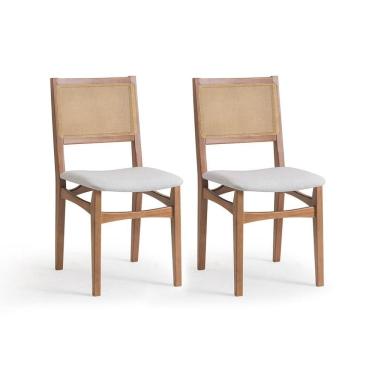 Imagem de Conjunto com 2 Cadeiras Serena com Tela Nogueira Algodão Cinza Claro e Marrom