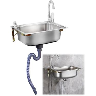 Imagem de Pia Pequena Pia Utilitária Pia De Aço Inoxidável De Tigela única Camperv Rv Pia Montada Na Parede Para Escorredor Reversível De Acampamento Com Clipes De Tubos De E, 48x35cm(18.9x13.8in)
