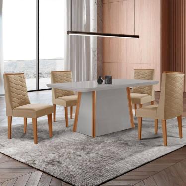Imagem de Mesa de Jantar Diane 120cm Tampo MDF Vidro com 4 Cadeiras Safira Moderna Mobília