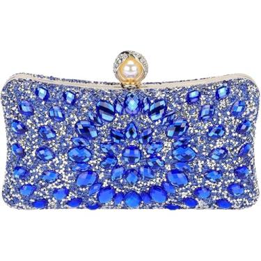 Imagem de AKEIE Bolsa de luxo para noite com strass de cristal brilhante, bolsa clutch de acrílico para casamento, coquetel, festa de formatura, Azul