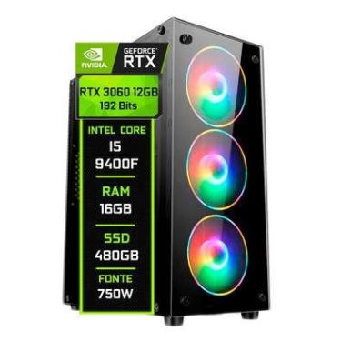 Imagem de PC Gamer Fácil Intel Core I5 9400f, 16GB DDR4, RTX 3060 12GB, SSD 480GB, Fonte 750W