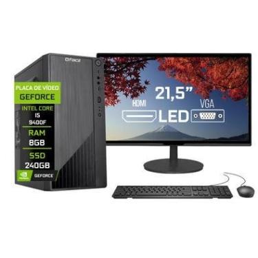 Imagem de Computador Completo Fácil Intel Core I5 9400f (nona Geração) 8gb Ddr4 Geforce Nvidia Ssd 240gb + Monitor 21.5" Hdmi Led
