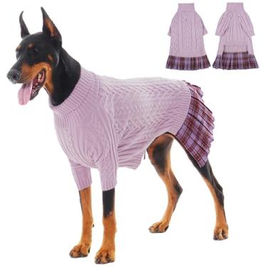 Imagem de IECOii Vestido suéter feminino para cães - roxo, XXG - suéter aconchegante de tricô para cães grandes e menina, suéter pulôver para animais de estimação XGG com orifício para trela, malha feminina de