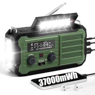 Imagem de Vokida Rádio de emergência com carregador portátil de 10.000 mAh, rádio de manivela para sobrevivência, rádios meteorológicos de emergência AM/FM/NOAA com carregador USB, carga solar, lanterna, alarme
