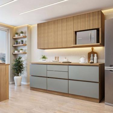 Imagem de Cozinha Completa Modulada 4 Peças 6 Portas 4 Gavetas com Rodapé Norten Marrom/Verde