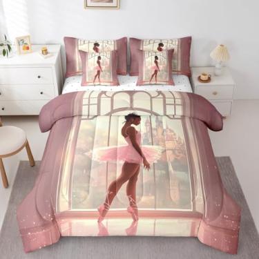 Imagem de Erosebridal Conjunto de cama de 7 peças para meninas e adolescentes com estampa de bailarina, estampa de bailarina, princesa, castelo e rainha