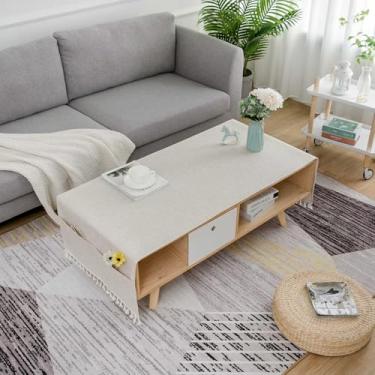 Imagem de Toalha de mesa de café de cor sólida com borlas e bolsos, toalha de mesa de chá lavável de algodão e linho, adequada para sala de estar, varanda, pátio bege 61 cm x 180 cm