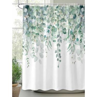 Imagem de DOME-SPACE Cortina de chuveiro verde folha de eucalipto em branco conjunto de cortinas de banheiro à prova d'água com ganchos, folhas caídas aquarela lavável cortina de banheira para box de chuveiro
