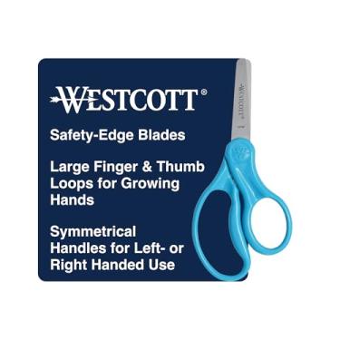 Imagem de Westcott 15968 Tesoura para destros e canhotos, tesoura infantil clássica, 4 a 8 anos, ponta cega de 12 cm, azul neon