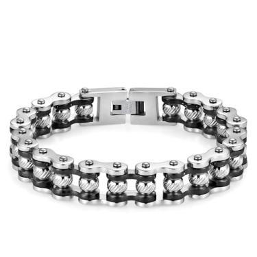 Imagem de Pulseiras masculinas de corrente de bicicleta para homens Dia dos Pais Aço inoxidável Pulseira masculina de motociclista, 8.3 inches, Aço inoxidável, Sem Pedra Preciosa