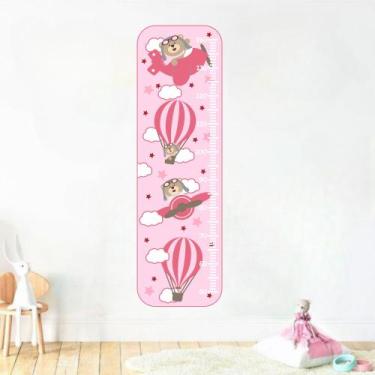 Imagem de adesivo de parede ursa aviadora rosa régua de crescimento - Adesivos K