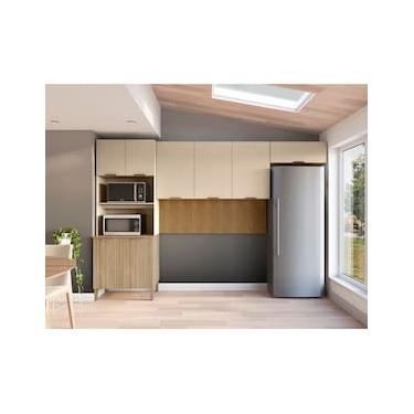 Imagem de Cozinha Compacta Kits Paraná Glam 8 Portas Pés Reguláveis Painel Ripado Freijó Vanilla