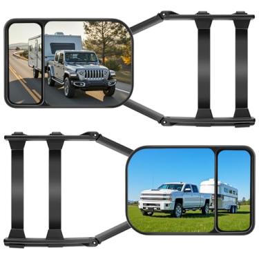 Imagem de Espelhos de reboque, extensões de espelho para reboque, rotação de 360 graus, espelhos de reboque de visão dupla ajustáveis para veículo, carro, caminhão, trailer, caravana, 2 peças