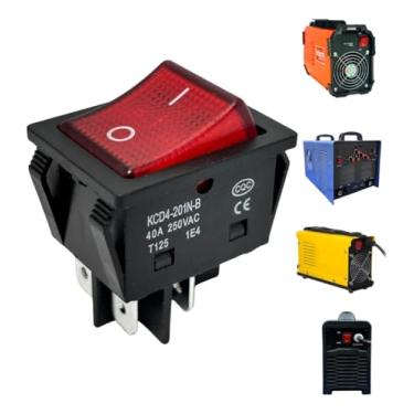 Imagem de Interruptor Gangorra KCD4, 40A 250VAC, 4 Pinos, para Máquina de Solda CNC, Iluminado Vermelho