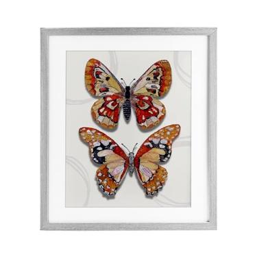 Imagem de Stupell Industries Estampa de mosaico borboleta dupla cinza emoldurada sob vidro design por Lisa Morales, 40,6 x 33,5