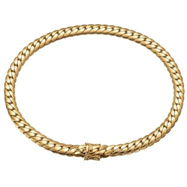 Imagem de Pulseira de ouro puro 18K, pulseira cubana plana masculina e feminina, pulseira de malha, aniversário, Ação de Graças, presentes de Natal, 7.5inch, Ouro, Sem Pedra Preciosa