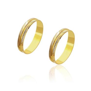 Imagem de Par de Alianças de Casamento Artemis Ouro 18k Trabalhado Duplo 3,8mm 2
