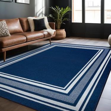 Imagem de Luul Home Tapetes Internos Antiderrapantes Com Bordas Modernas Para Sala De Estar, Área 3X5, Cozinha, Quarto E Corredor, Resistente A Manchas, Fácil Limpar, Azul-Marinho, 3X5