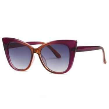 Imagem de HCPIHF Óculos de grau triangular estilo gatinho, armação grande, retrô, resistente a raios UV (roxo e cinza)