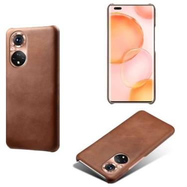 Imagem de Capa para Honor 50 PRO,Proteção contra quedas,Casca de volta de cor sólida simples,Design de couro de imitação de plástico-Brown