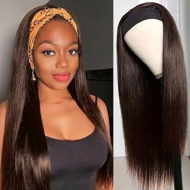 Imagem de Peruca de cabelo humano liso marrom chocolate #4 perucas coloridas para mulheres negras, cabelo humano sem cola, nenhuma peruca frontal de renda, peruca de cabelo virgem brasileiro, feita à máquina