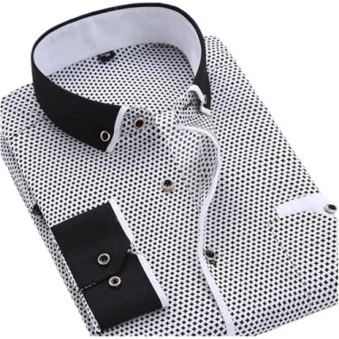 Imagem de Camisa De Manga Comprida Casual Masculina Slim Fit Business Dress Shirt Men, Black, Asia 2XL 70-75kg