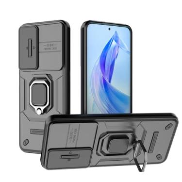 Imagem de SORAKA Capa para Honor 90 Lite com suporte de anel e tampa deslizante para câmara capa Honor 90 Lite com placa metálica para suporte magnético de carro capa de dupla camada em PC e TPU
