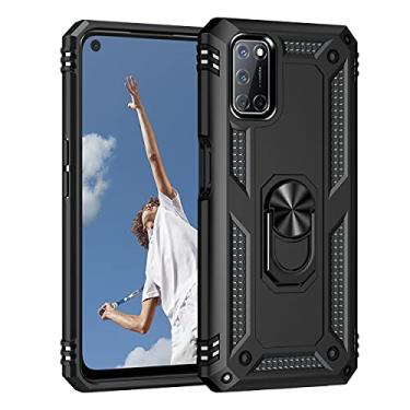 Imagem de SORAKA Capa para Oppo A72/OPPO A52 com suporte de anel de metal, capa à prova de choque, borda de silicone macio, capa traseira rígida de policarbonato com placa de metal para suporte magnético de