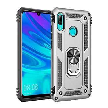 Imagem de SORAKA Capa para Huawei P30 Lite com suporte de anel capa armadura Huawei P30 Lite capa traseira de policarbonato rígido com placa de metal para suporte magnético de telefone carro prata