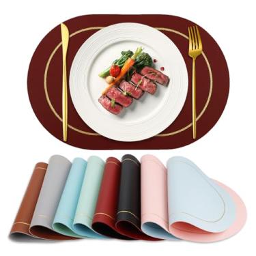 Imagem de CEYAZYE Jogo americano conjunto de 8, tapetes ovais de couro sintético e porta-copos redondos, à prova d'água, resistente ao calor, limpável, fácil de limpar para cozinha, jantar, uso interno e