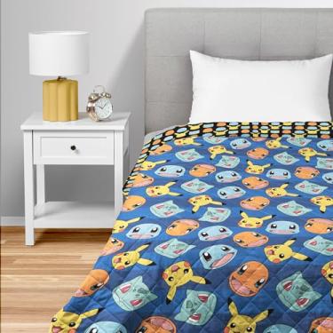 Imagem de NORTHWEST Cobertor acolchoado solteiro favorito listrado Pokémon, roupa de cama de fantasia aconchegante para jogadores, crianças e adultos, decoração de quarto, sofá ou sala de jogos, 152 x 232 cm