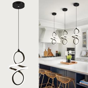 Imagem de HLILCEH Luzes pendentes de LED modernas 4000K, luzes pendentes de LED de 24 W, iluminação de ilha de cozinha, luminária preta ajustável para cozinha, estudo, corredor, escadas, sala de jantar, 1