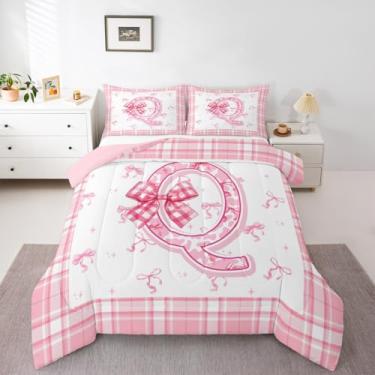 Imagem de Erosebridal Lindo conjunto de edredom com laço rosa, alfabeto sonhador, ABC, tamanho solteiro, princesa sonhadora, nó de laço para crianças, meninos, meninas, homens, moda, decoração de quarto