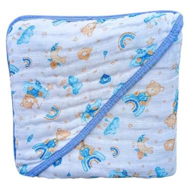 Imagem de Toalha de Banho Bebê Soft Com Capuz Macia 3 Camadas para o Enxoval do Bebê Menino Menina (Urso Bear Azul)