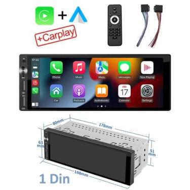 Imagem de Central Multimídia 1Din Full Screen Tela de Vidro 6.9 Pols, Android Au