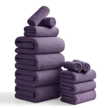 Imagem de Conjunto de toalhas de banho de luxo - 12 peças (4 toalhas de banho grandes, 4 toalhas de mão, 4 toalhas), 100% microfibra, extra absorvente super macio e de secagem rápida, pacote familiar completo